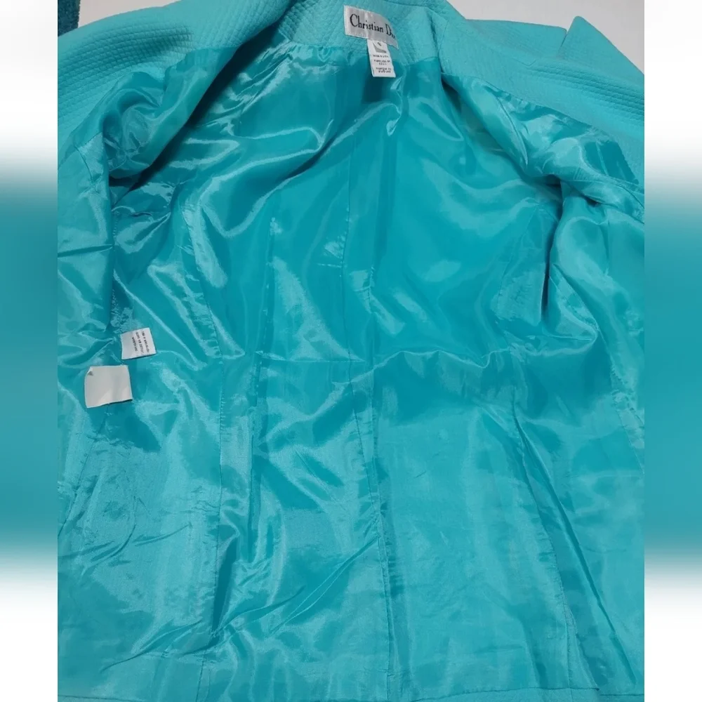 Vintage Christian Dior Teal Double Breasted Blazer Jacket Short Sleeve Women’s 8